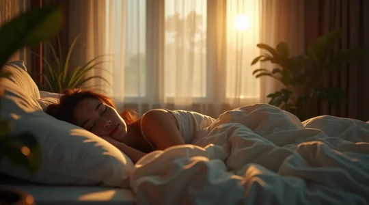 Personne dormant paisiblement dans un environnement serein, illustrant l'harmonie d'un sommeil réparateur
