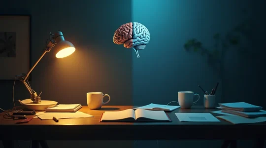Un bureau à la fois encombré et ordonné, symbolisant le conflit entre distraction et focus