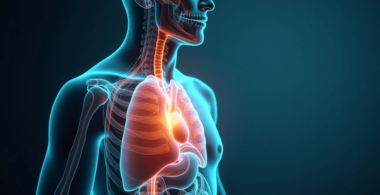 Illustration anatomique du diaphragme et de sa connexion avec le nerf vague pour la régulation du stress