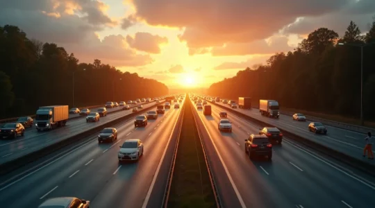 Illustration symbolique représentant une autoroute énergique fluide et un embouteillage énergétique, symbolisant l'énergie vitale dans le corps