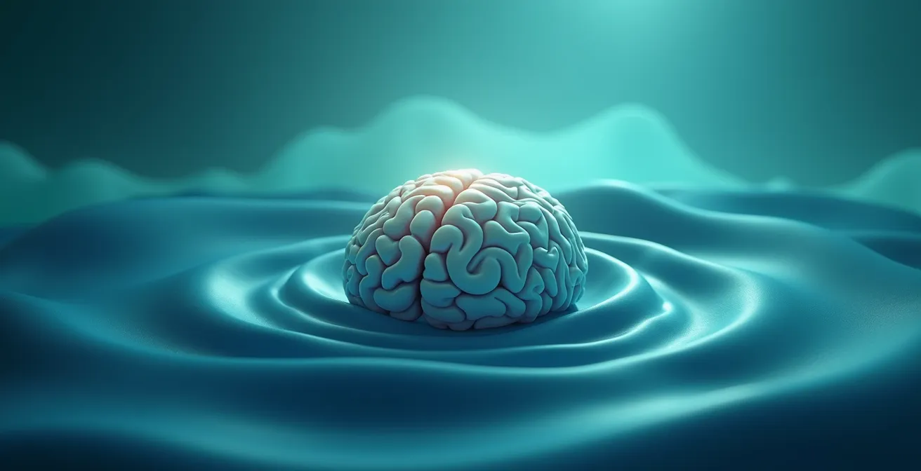Illustration symbolique représentant un cerveau stylisé entouré d'ondes de calme et d'énergie, symbolisant la méditation comme une compétence à entraîner