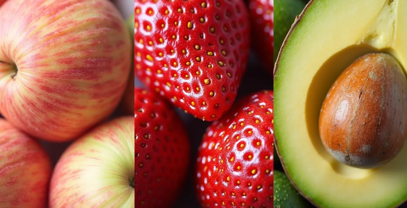 Composition de fruits et légumes biologiques disposés par catégorie de priorité d'achat