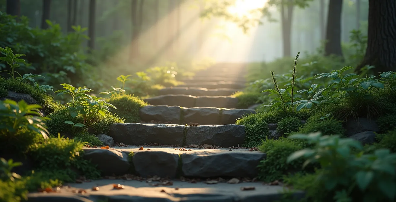 Escalier symbolique représentant les étapes progressives d'exposition thérapeutique