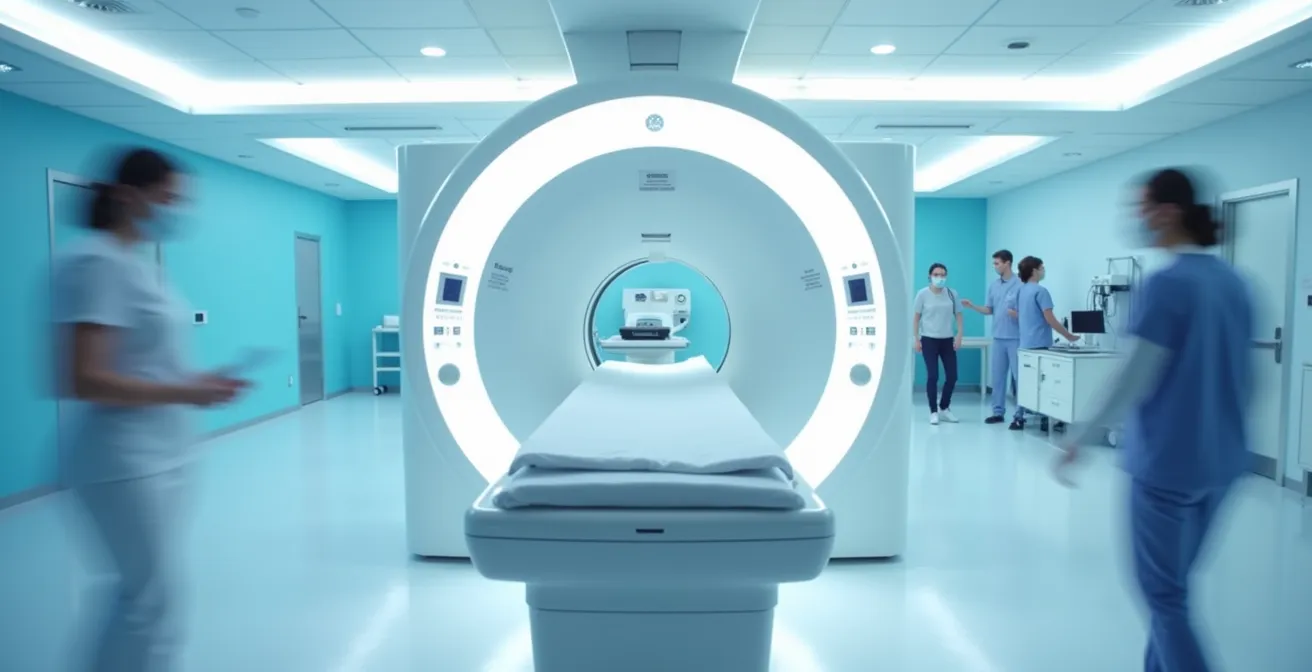 Salle d'IRM moderne avec équipement de pointe dans un centre hospitalier français