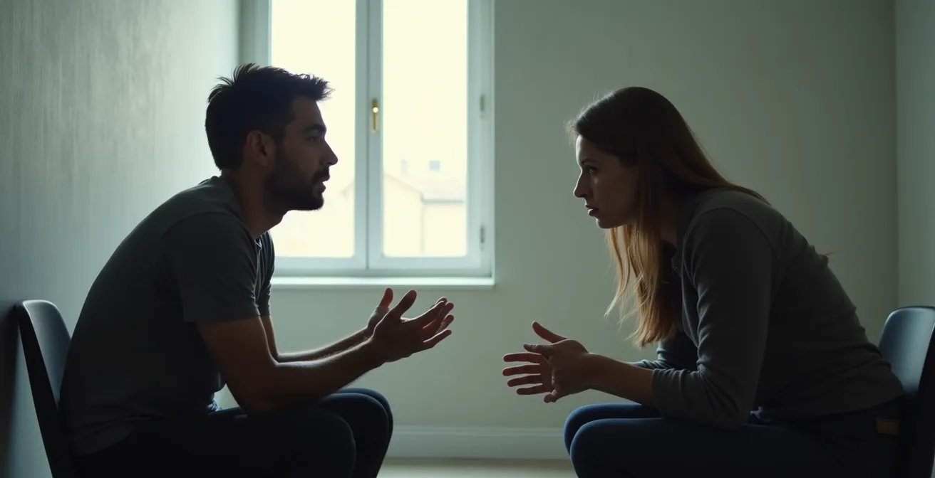 Deux personnes séparées par une paroi de verre invisible, symbolisant l'incompréhension face à la dépression