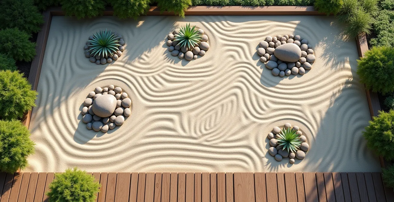 Métaphore visuelle du corps comme un jardin avec éléments naturels symbolisant l'équilibre du terrain