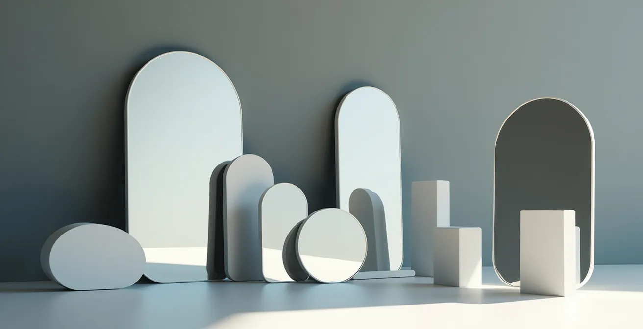 Métaphore visuelle du questionnement socratique en coaching avec jeu de miroirs