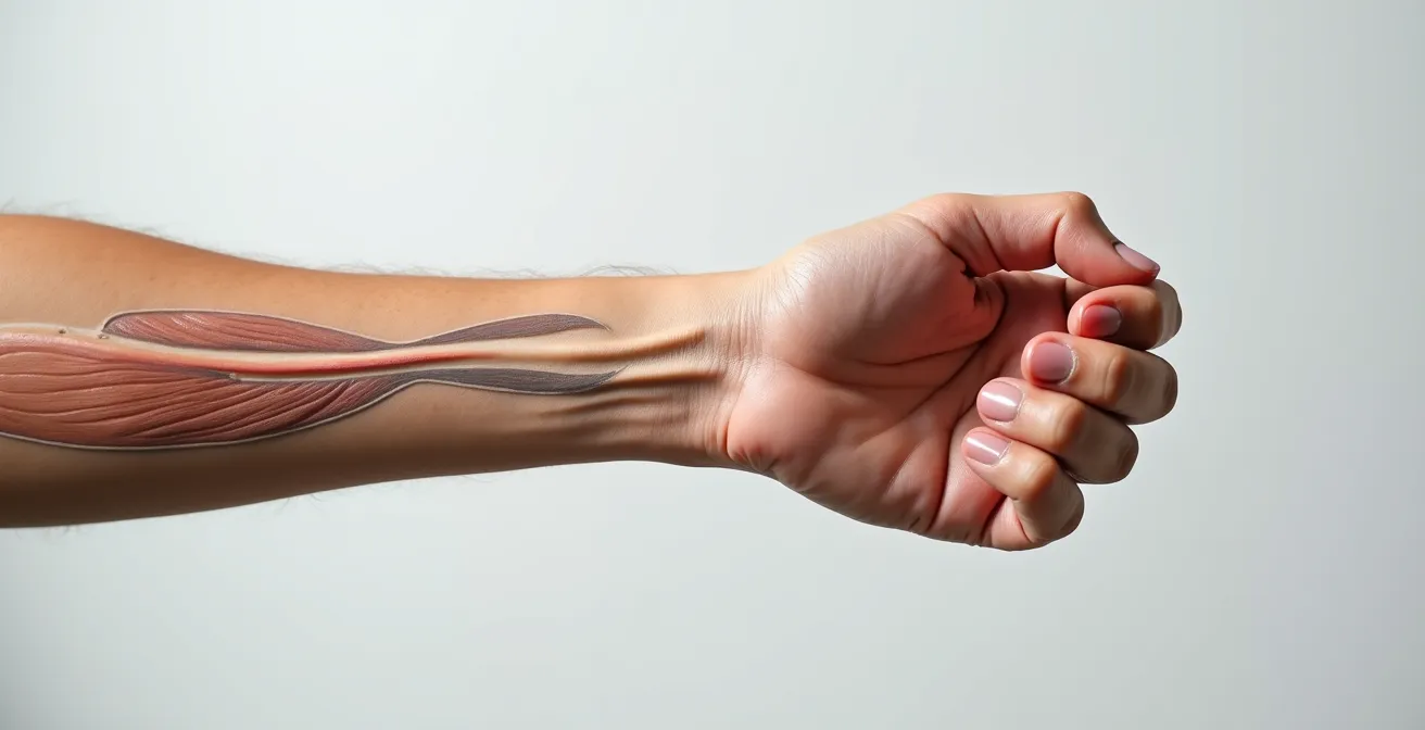 Démonstration visuelle de la technique de contraction-relâchement musculaire de Jacobson sur l'avant-bras