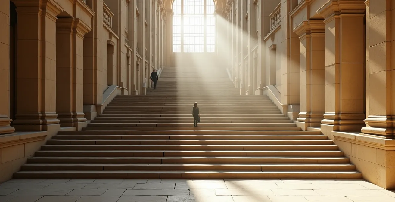 Escalier symbolique représentant la progression graduelle dans la gestion de l'anxiété