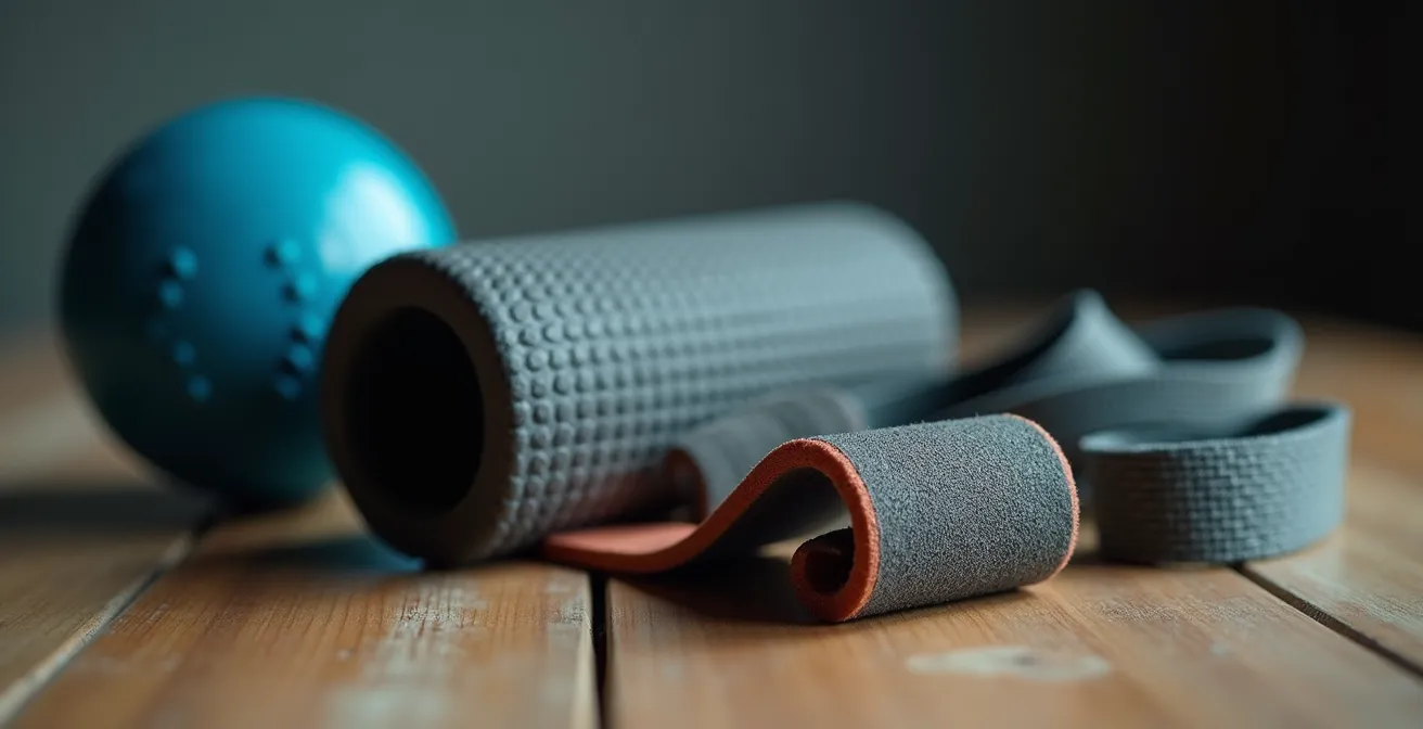 Détail macro d'outils de mobilité sur une surface en bois naturel