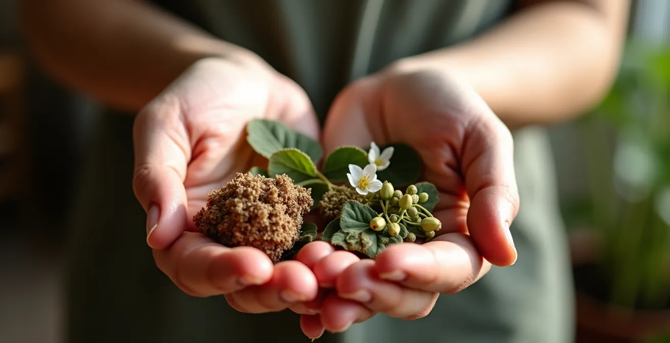 Composition artistique de trois plantes anti-inflammatoires avec leurs formes galéniques